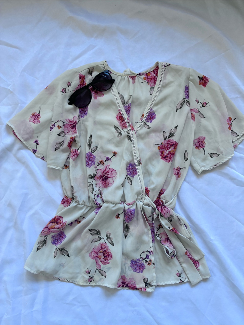 Sienna Sky Cream Floral Wrap-Style Shirt